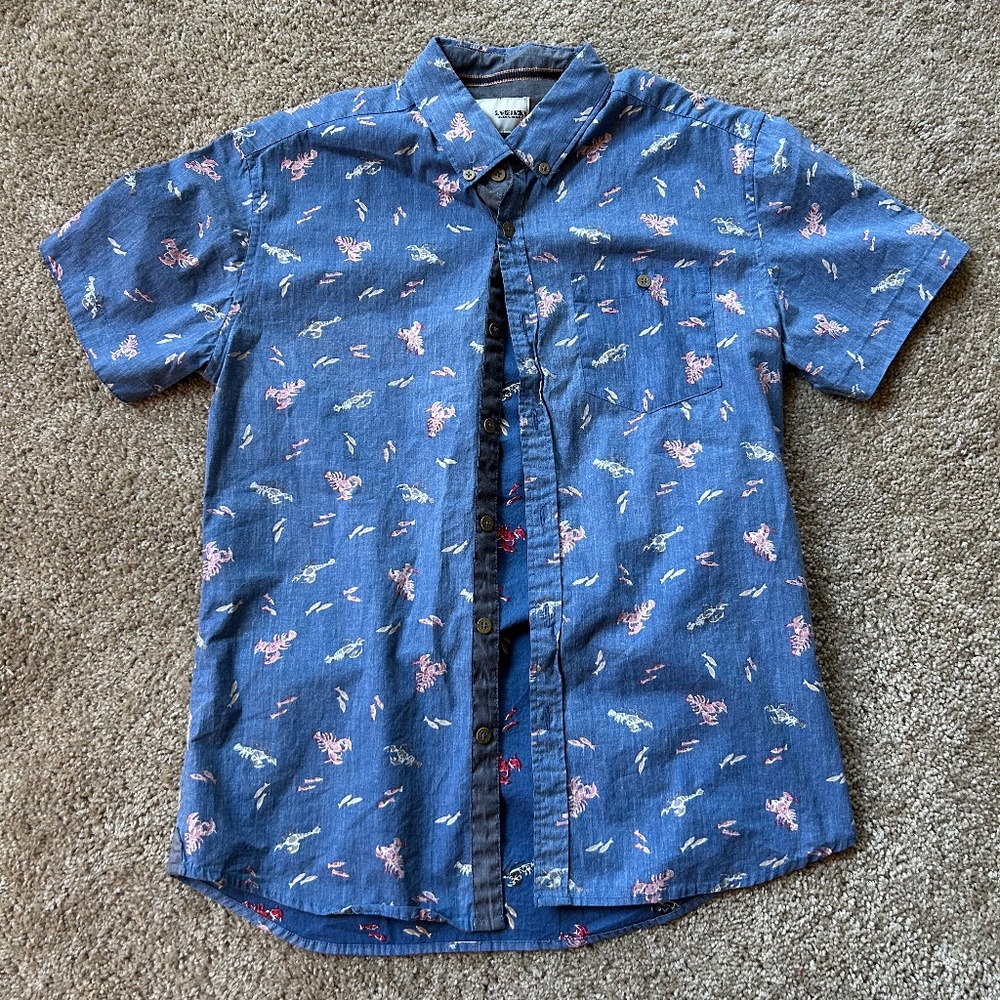Sunrise Kingdom VINTAGE Mens S Blue Lobster Print Hawaiian Party Shirt